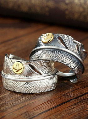 开口羽毛戒指镀银高桥吾郎 情侣对戒活口手工潮戒男时尚女