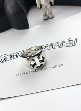 宿主大帝十字花镂空戒指S925纯银梵文刻小众十字独特设计指环男女