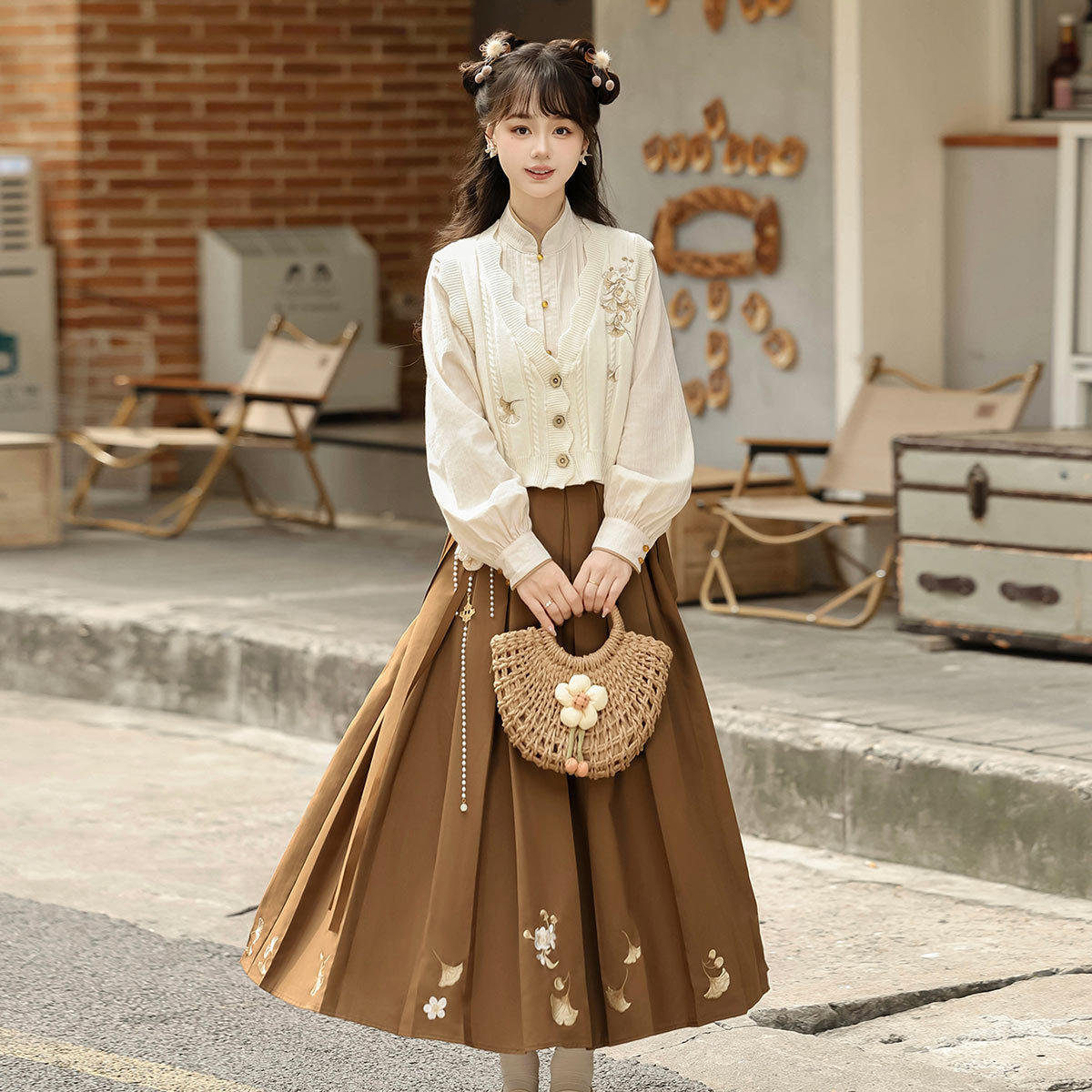 原创落叶诗改良汉服女国风新中式汉元素学院风半裙日常套装9360,女装/女士精品,汉服套装,淘宝优惠券,粉丝福利购,淘宝优惠卷