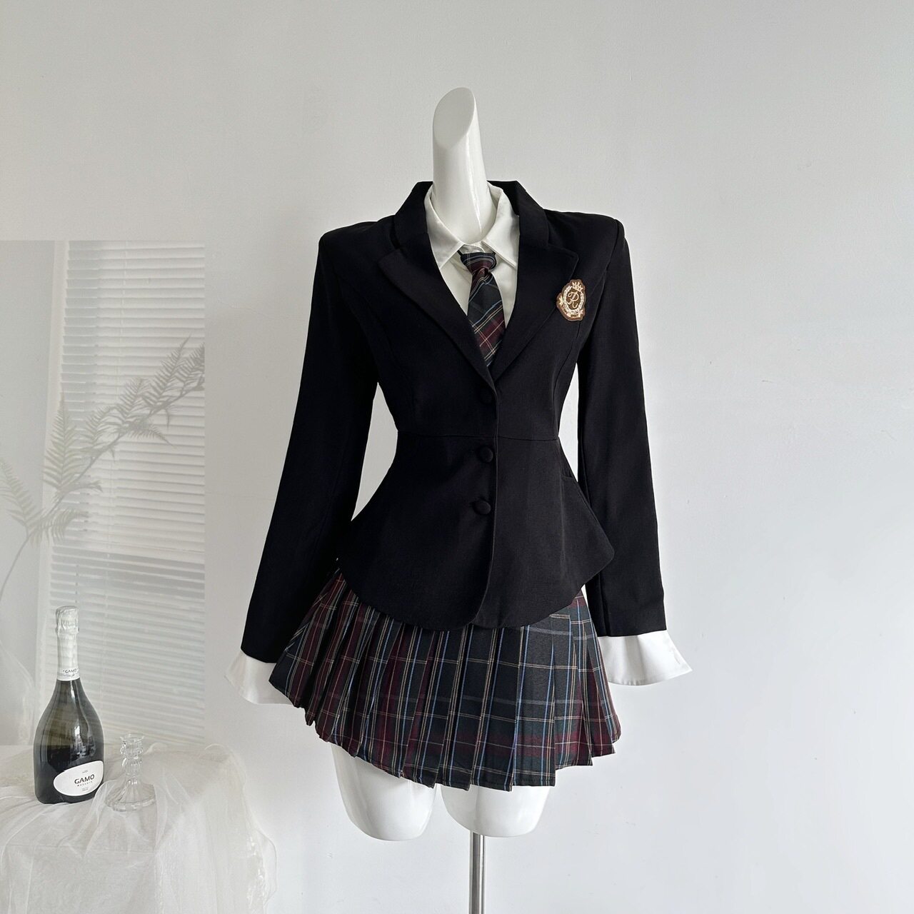 寺迈小学院风秋制服外套百搭衬衫格纹百褶裙三件套休闲套装秋2026