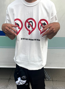 Commas 原创国潮路标印花休闲个性简约重磅美式高街圆领短袖T恤男