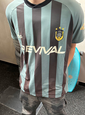 Commas  REVIVAL 速干透气条纹复古足球服情侣国潮宽松短袖T恤