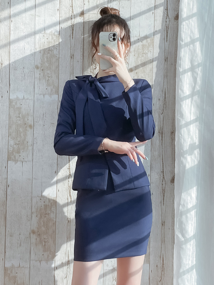 职业套装女时尚气质空姐制服2023秋冬蝴蝶结西装外套美容院工作服