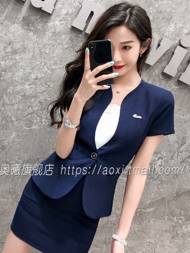 职业装女西装套裙高端职业套装美容师工作服女夏季酒店前台工作装