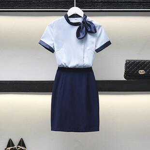 空姐职业短袖女装 美容师前台夏季工作服 女裙套装珠宝店工装