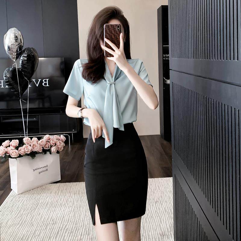 美容院工作服女高端职业套裙夏季气质短袖衬衫酒店前台工作装制服