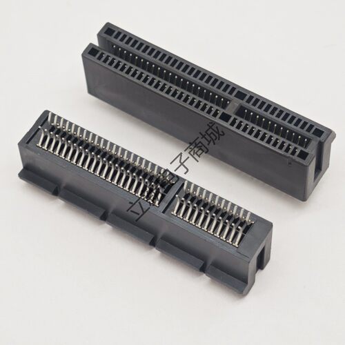 夹板式PCIE3.0插槽64PIN开口电脑显卡插座二排脚4X无耳无柱黑色