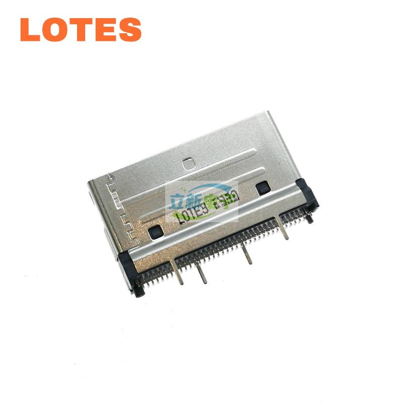 LOTES连接器高品质SFF-8654 8X直立式母座SlimSAS 74PIN 180度