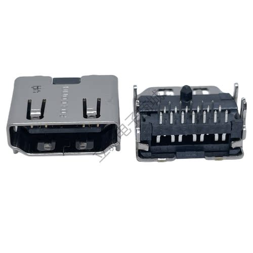 HDMI DP母座高清接口卧式直插DIP 19PIN带定位柱3排4脚插件A型座