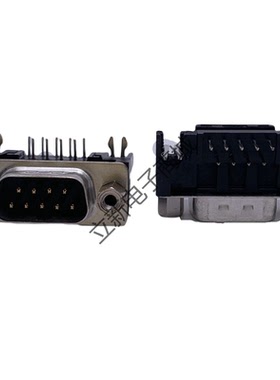 全新原装 黑色COM头 DB9 9PIN公头串口 卧式90度弯针带螺丝
