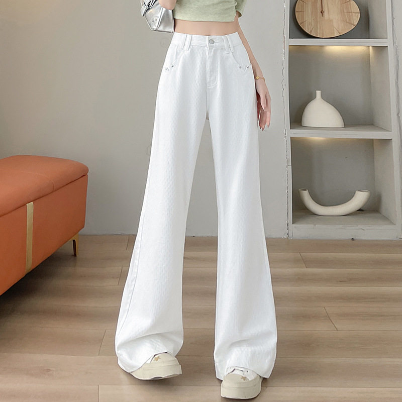 白色天丝阔腿牛仔裤女夏季2026新款高腰显瘦垂感百搭微喇拖地裤子