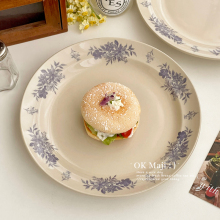法式复古餐盘高级中古盘子菜盘家用早餐水果甜品盘陶瓷西餐牛排盘