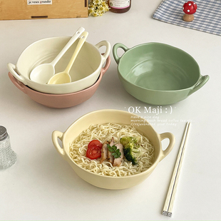 高颜值家用2026新款面条碗个人专用大号陶瓷可爱防烫带把手吃面碗