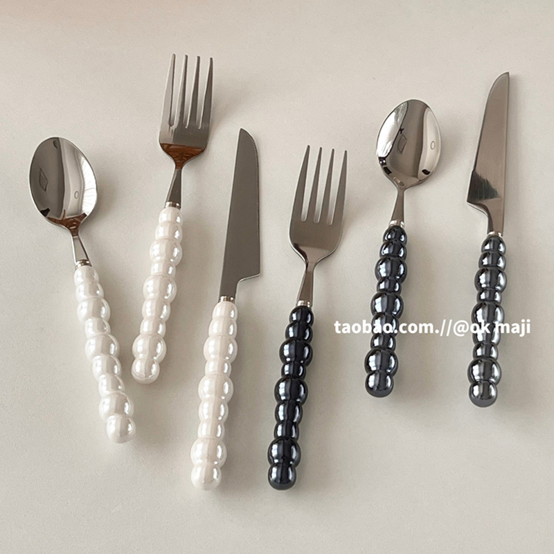 珍珠陶瓷手柄西餐餐具刀叉勺
