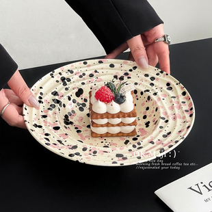 泼墨陶瓷盘子家用意面盘釉下彩餐具高级感牛排盘下午茶蛋糕甜品盘