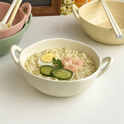 高颜值双耳泡面碗可微波陶瓷新款大容量可爱宿舍用学生女生面碗