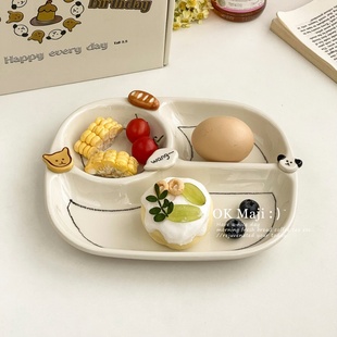 可愛盤子in風兒童餐具分格盤陶瓷分格餐盤大人減肥專用早餐分餐盤