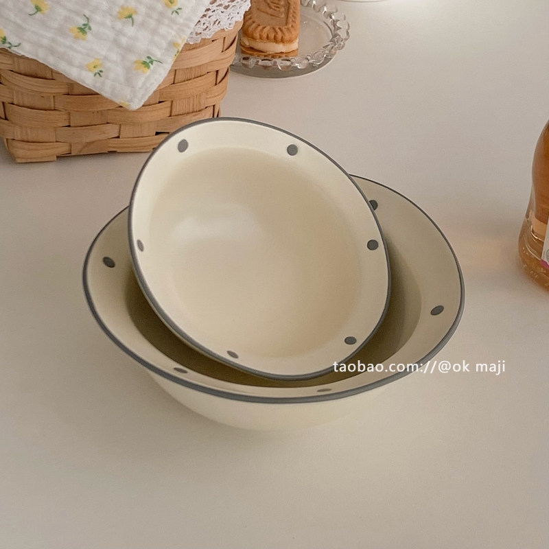 ok maji韩国ins风哑光波点草帽碗早餐麦片水果沙拉甜品碗陶瓷小碗