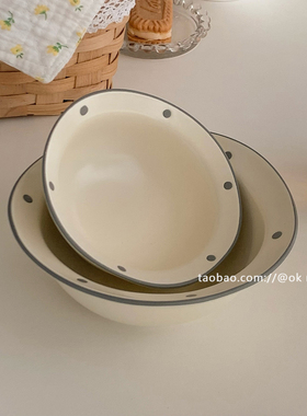 ok maji韩国ins风哑光波点草帽碗早餐麦片水果沙拉甜品碗陶瓷小碗