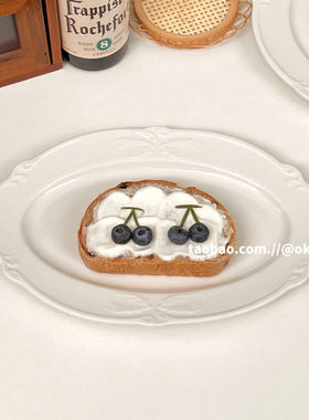 ok maji复古ins风浮雕燕尾盘子家用陶瓷鱼盘菜盘甜品平盘餐盘碟子