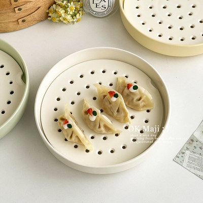 家用陶瓷双层沥水饺子盘