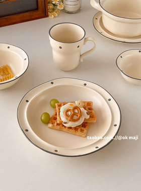 ok maji韩国ins高颜值奶白色陶瓷面汤碗餐厅甜品碗菜盘意面盘组合