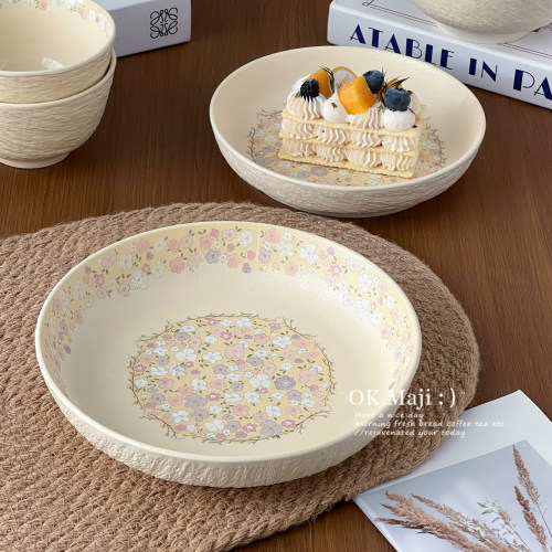法式复古陶瓷盘子高级感餐盘家用菜盘圆深盘下午茶蛋糕甜品点心盘