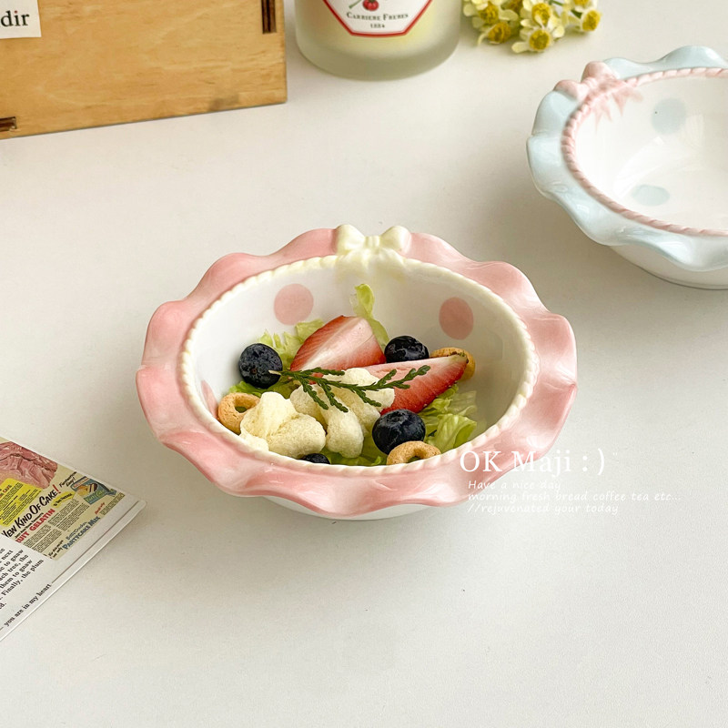 水果沙拉碗陶瓷高颜值精致浮雕汤碗特别好看的少女心燕麦早餐碗