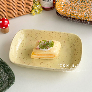 韩式彩色泼墨盘子陶瓷方形盘家用菜盘托盘高颜值早餐盘精致甜品盘