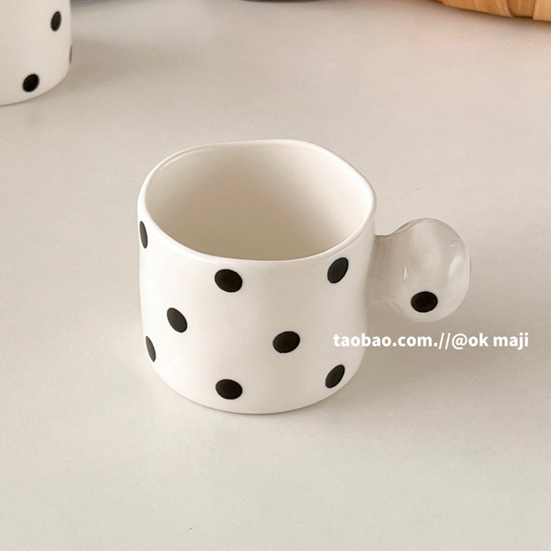 ok maji韩国ins赫本波点圆球手把陶瓷马克杯下午茶咖啡牛奶早餐杯,餐饮具,马克杯,淘宝优惠券,粉丝福利购,淘宝优惠卷