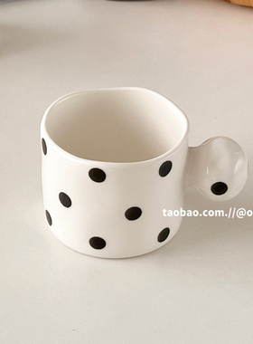 ok maji韩国ins赫本波点圆球手把陶瓷马克杯下午茶咖啡牛奶早餐杯