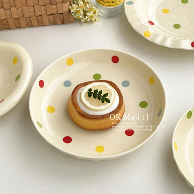 波点奶油风可爱陶瓷盘