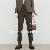 Vesas T1421 Collection羊毛混纺千鸟格直筒通勤裤
