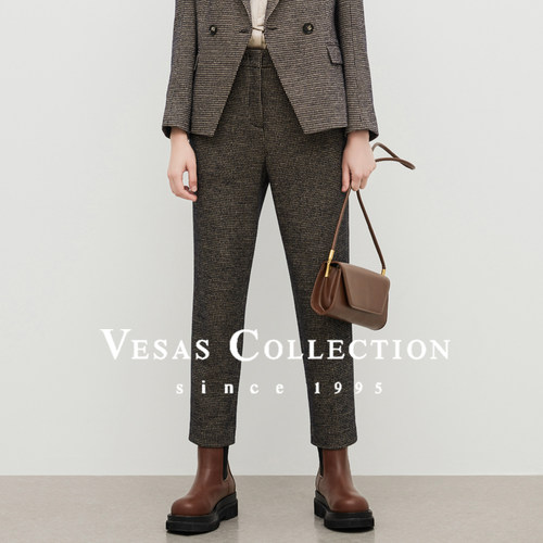 Vesas Collection羊毛混纺千鸟格直筒通勤裤T1421