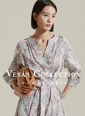 vesas collection D1385 法式度假系列 棉布V领收腰连衣裙