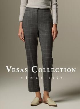 Vesas Collection T1308小窗型格纹法式通勤女裤