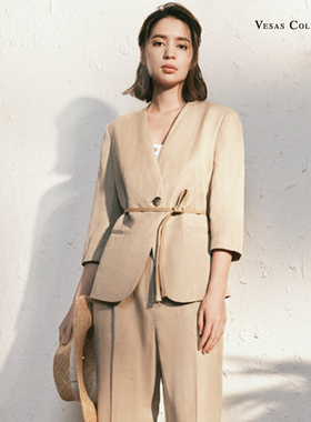 vesas唯尚女装夏季新款通勤风六分袖西装外套西服/商务休闲女