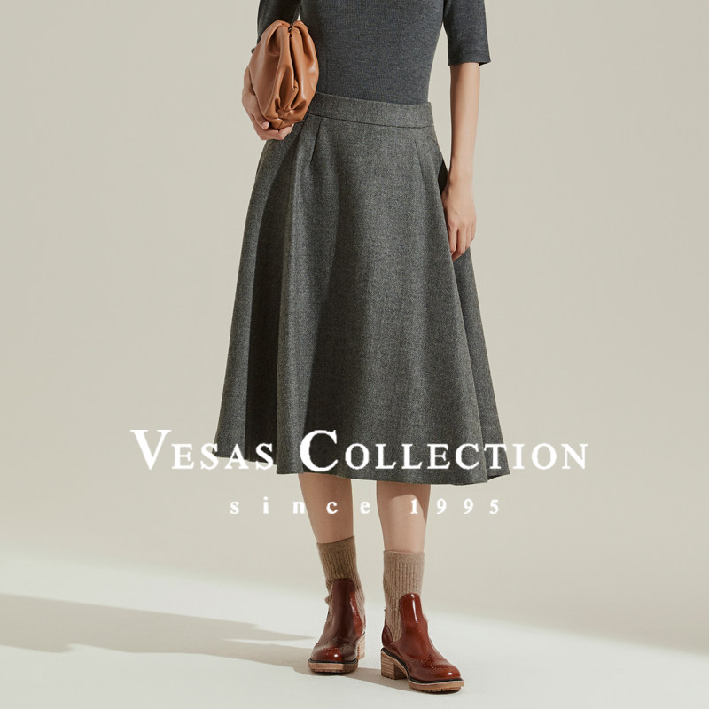 Vesas Collection斜纹羊毛A型裙摆半身裙S0758