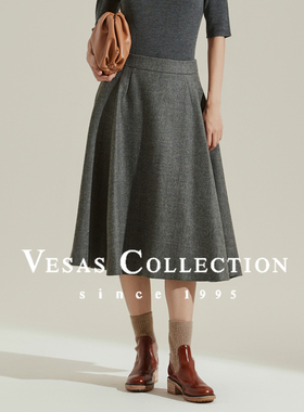 Vesas Collection斜纹羊毛A型裙摆半身裙S0758
