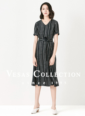 vesas collection D1262 海军系列 蓝白撞色知性风连衣裙
