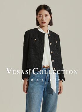 Vesas Collection2024冬季新款时尚优雅小香风短款黑色外套J1125