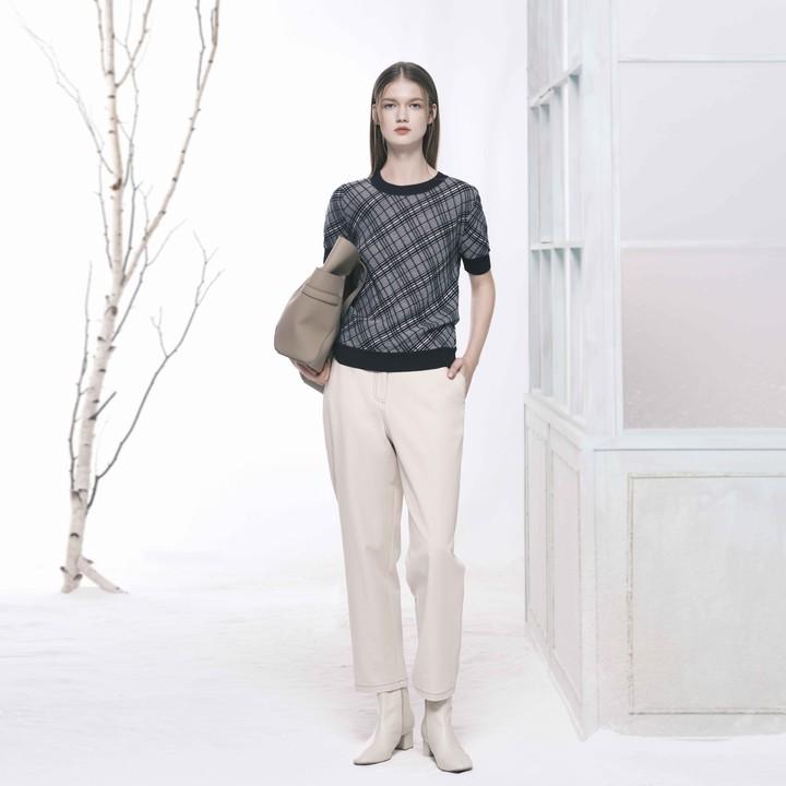 vesas collection女装毛衫显瘦亲肤撞色短款毛衣VS213W173238