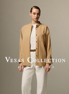Vesas Collection2024冬季新款简约时尚卡其色毛呢衬衫B0993