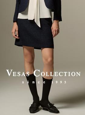 Vesas Collection S0771藏蓝色粗花呢半裙（同款J1137）