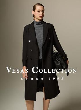 Vesas Collection2024冬季新款简约知性黑色大衣C1396