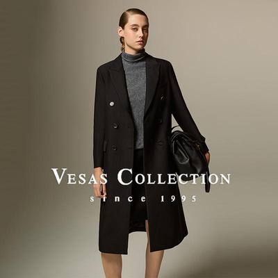 Vesas Collection2024冬季新款简约知性黑色大衣C1396