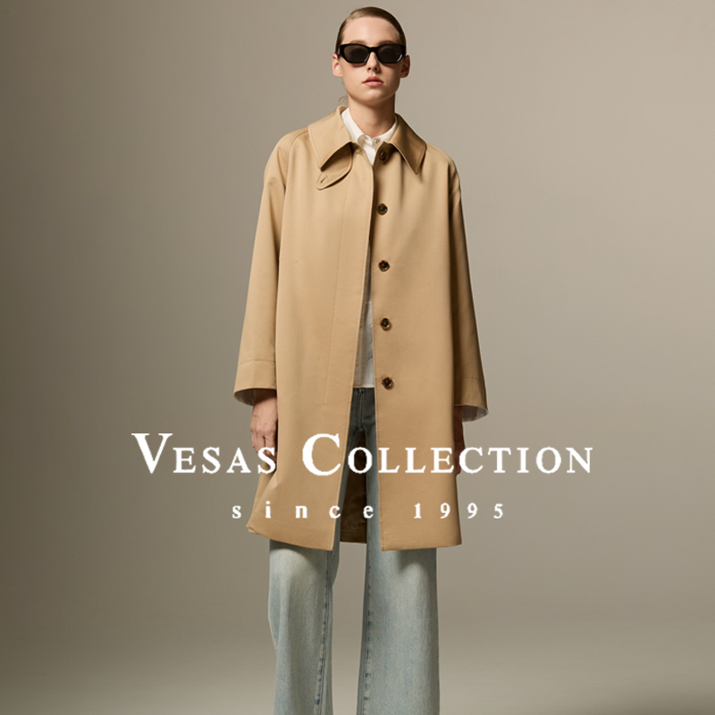 Vesas Collection A0318卡其色经典竖折领风衣外套