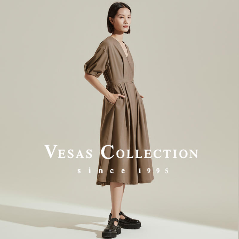 vesas collection D1388 设计师款一粒扣连衣裙