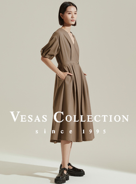 vesas collection D1388 设计师款一粒扣连衣裙