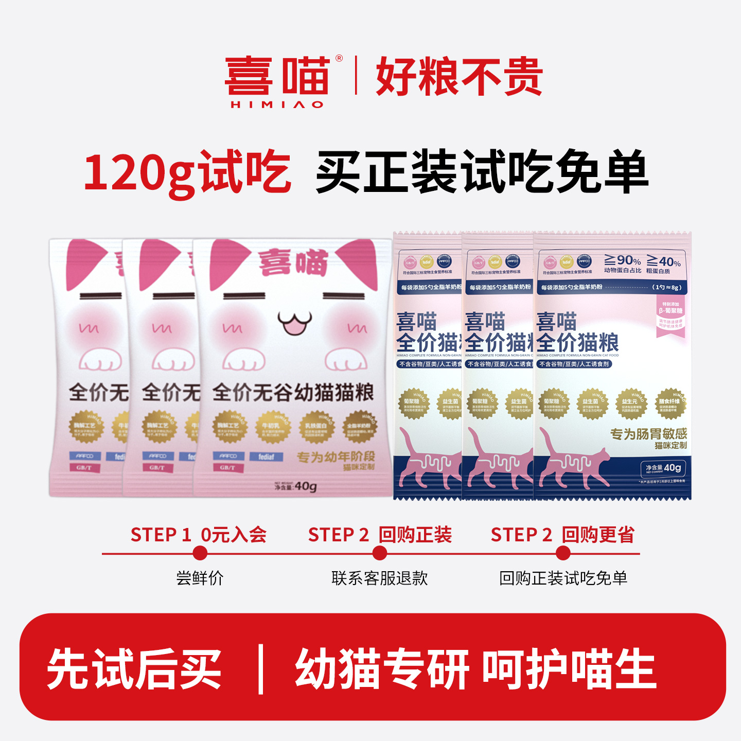 喜喵猫粮幼猫粮肠胃猫粮试吃全价无谷低敏高蛋白鲜肉猫粮猫咪专用